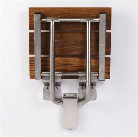 Jr Rectangular Natural Teak Wood Fold Down Shower Seat Grab Bar
