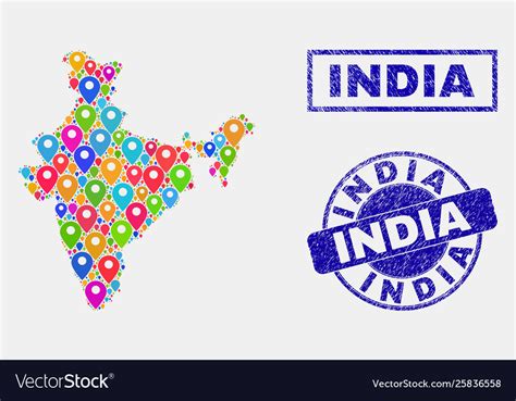 Map Pins Collage India And Textured Seals Vector Image