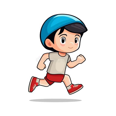 Cute Happy Running Boy On White Background Cartoon Style Stock Vector