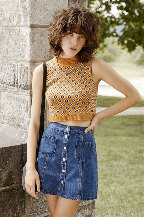 Bdg Denim Button Front Skirt 70s Inspired Fashion Fashion Vintage