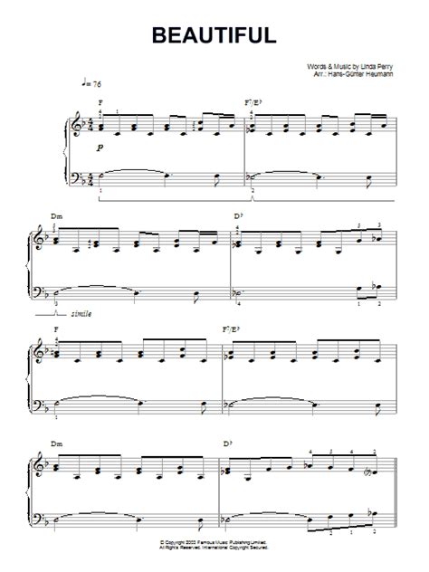 Beautiful Sheet Music Christina Aguilera Piano And Vocal