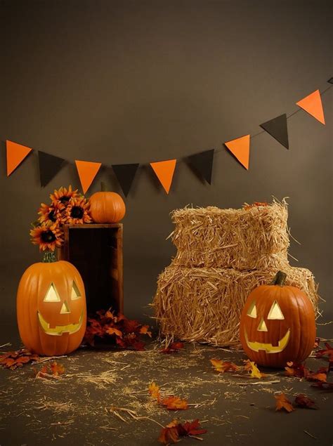 Festival Backdrops Halloween Backdrops Pumpkin Lanterns Haystack