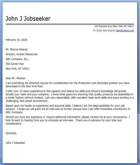 Cover Letter Production Line Worker Cover Letter For Resume Job