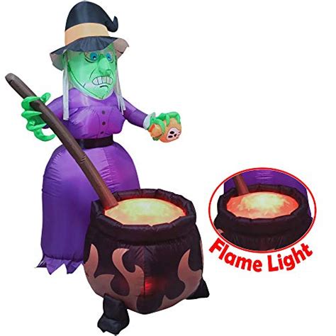 6 Ft Halloween Inflatable Witch With Cauldron Inflatable With Projected