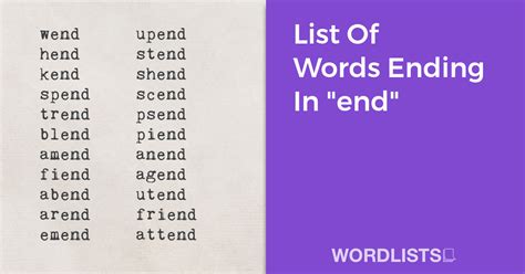 List Of Words Ending In End