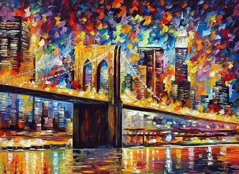 New York Brooklyn Bridge — Palette Knife Oil Painting On Canvas By