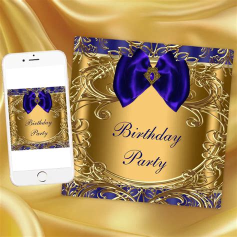 Elegant Royal Blue And Gold Birthday Party Invitation Zazzle