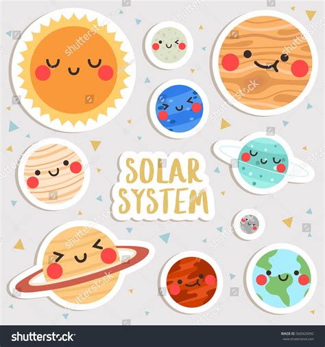 Big Set Cute Cartoon Planets Funny Stock Vector Royalty Free