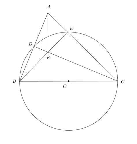 Cho tam giác nhọn ABC Vẽ đường tròn O có đường kính BC nó cắt các cạnh AB AC theo thứ tự ở
