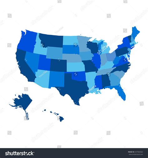 United States Blue Map With Alaska Region Vector 337966562 Shutterstock