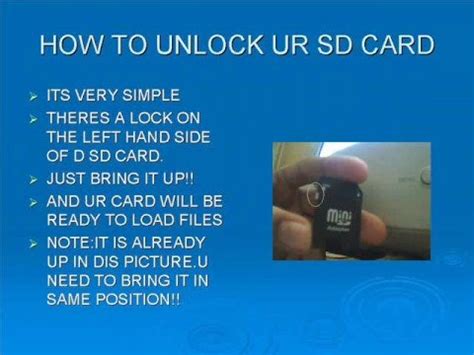 Therefore, if the memory card (or even the card slot) is locked, then you won't be able to delete/modify its content. unlock sd card - YouTube