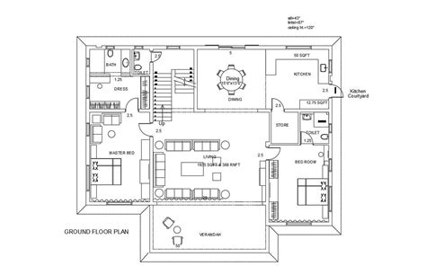 Bhk Bungalow Design Furniture Layout Autocad Drawing Plan Cadbull My