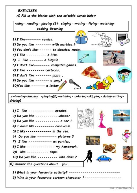 Like Verb Ing English Esl Worksheets Pdf And Doc