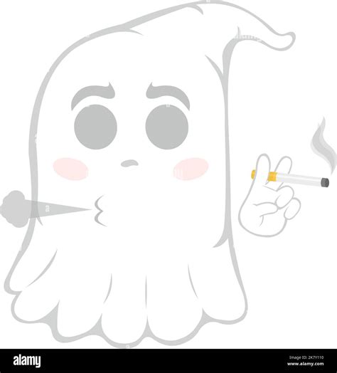 Vector Illustration Of A Cartoon Ghost Smoking With A Cigarette In His