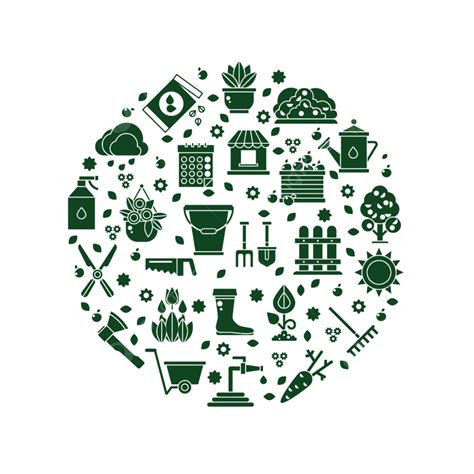 Logo Vektor Berkebun Dengan Ikon Alat Berkebun Alat Datar Grafis Png