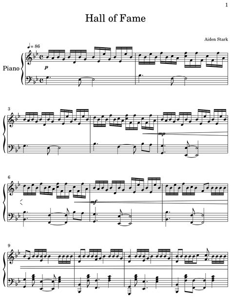 Hall Of Fame Sheet Music For Piano