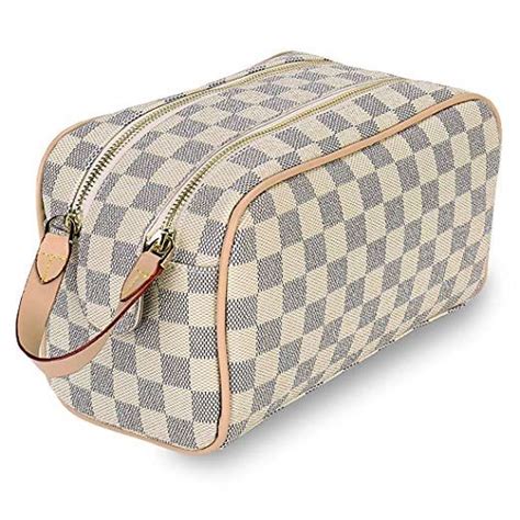 Luxury Checkered Cosmetic Bag Two Zipper Make Up Bag Pu Leather