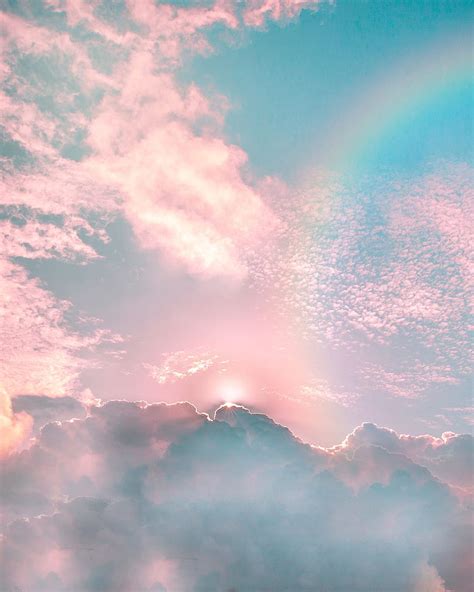 Nature Sky Clouds Rainbow Shine Rays Beams Brilliance Porous Hd