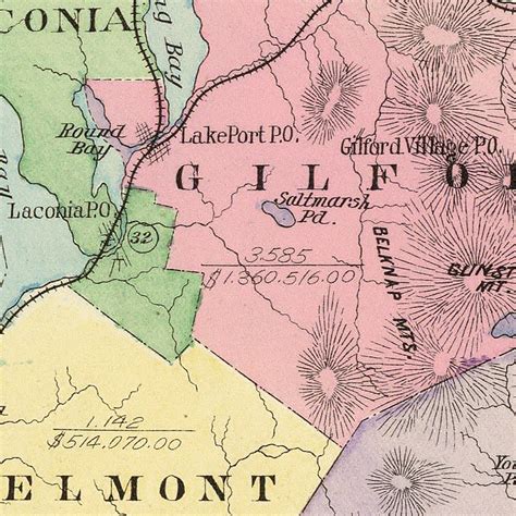 Vintage Map Of Belknap County New Hampshire 1892 By Teds Vintage Art