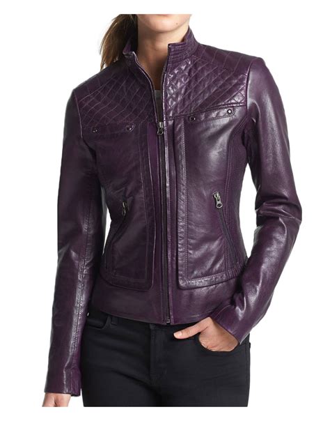 Womens Quilted Purple Biker Leather Jacket California Jacket