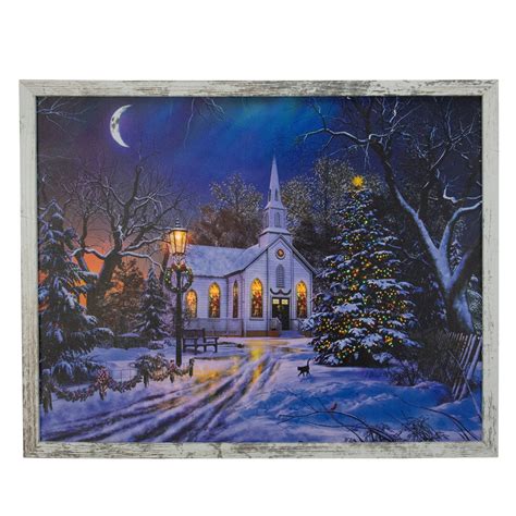 Led Lighted Church At Night Framed Christmas Canvas Wall Art 19 X 15