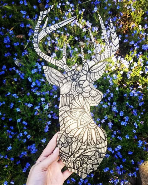 Zentangle Deer Wood Cutout Ink Illustrations Wood Cutouts Artwork