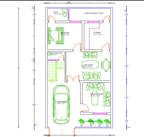 5 Marla House Plan Ground Floor 2d With Interior Fixtures Pdf • Designs Cad