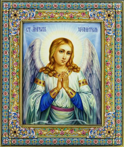 Икона Ангел Хранитель с эмалью и аметистами