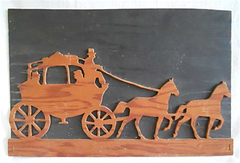 Cowboy Western Folk Art Wood Carving Carved Stage Coach 2 Etsy