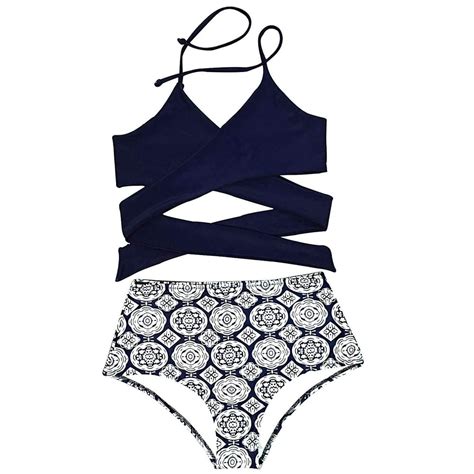 Cupshe Cupshe Womens Small Printed Criss Cross Two Piece Swimwear 28
