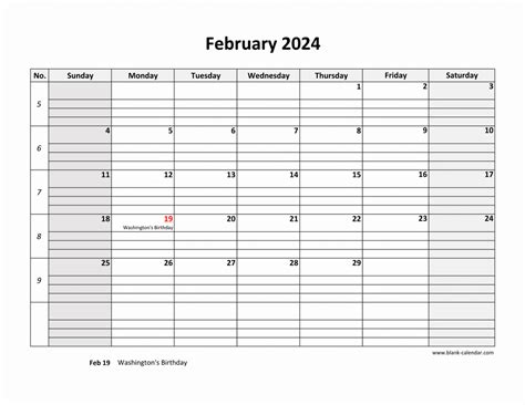 Free Download Printable February 2024 Calendar Large Box Grid Space