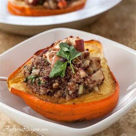 Roasted Acorn Squash Recipe With Cranberry Apple And Quinoa Stuffing