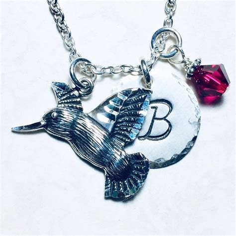 Hummingbird Hand Stamped Sterling Silver Initial Charm Etsy