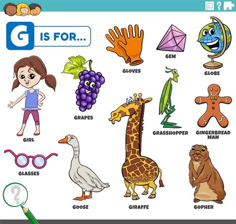 Letter G Words Educational Set With Cartoon Characters 7048252 Vector