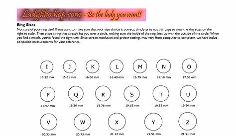 womens ring size chart inches