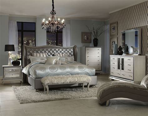 Hollywood Swank Bedroom Set W Metallic Graphite Bed Aico Furniture 2