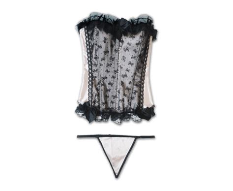 Transparent Black Knots On Rose Body Corset With G String