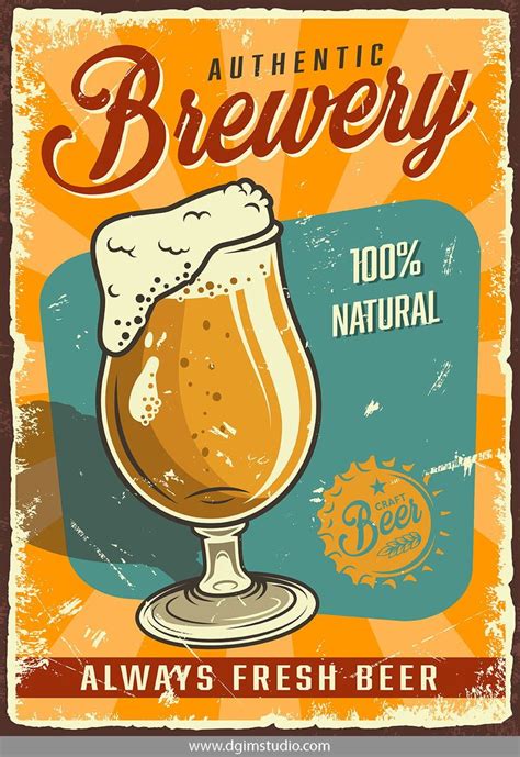 colorful vector beer vintage poster with a beer glass super quality and editable text click on