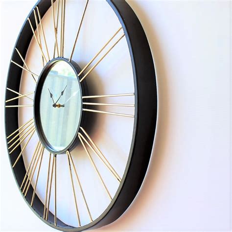 Extra Large Xl Black And Gold Mirror Wall Clock 68cm Dalisay