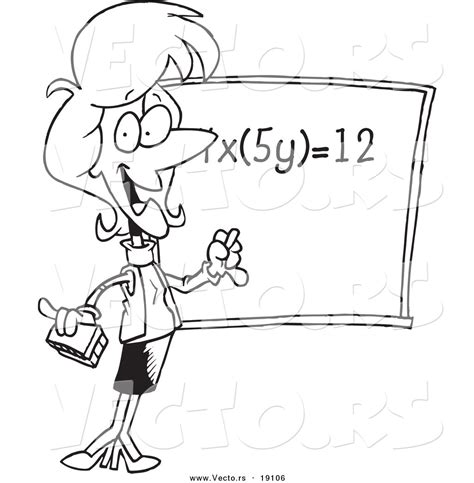 Vector Of A Cartoon Female Math Teacher During Class Outlined
