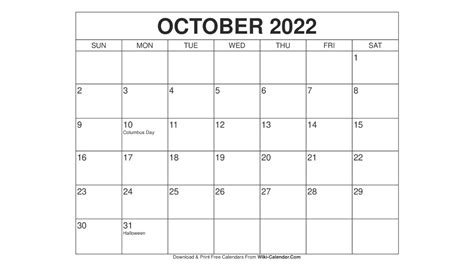 Printable October 2022 Calendar Templates With Holidays Wiki Calendar
