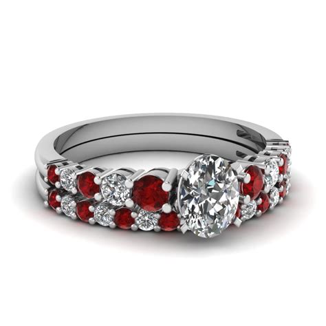 Vintage Heart Diamond Bridal Set With Ruby In 18k White Gold