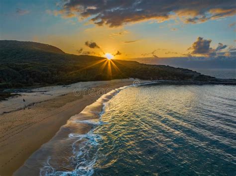 Sunburst Sunrise Over The Mountain At The Beach Stock Image Image Of