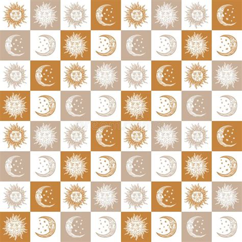 Seamless Background Sun And The Moon Retro Vintage Stock Vector