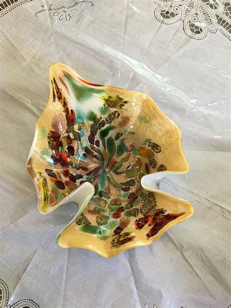 Murano Art Glass Bowl Vintage Tutti Frutti Biomorphic Leaf Etsy