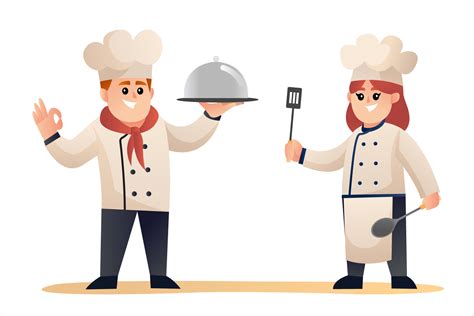 Cute Male And Female Chef Cooking Cartoon Characters Vector Art