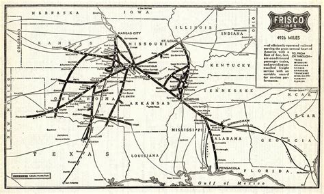 1947 Antique Frisco Lines Railroad Map Florida Oklahoma Texas Railway