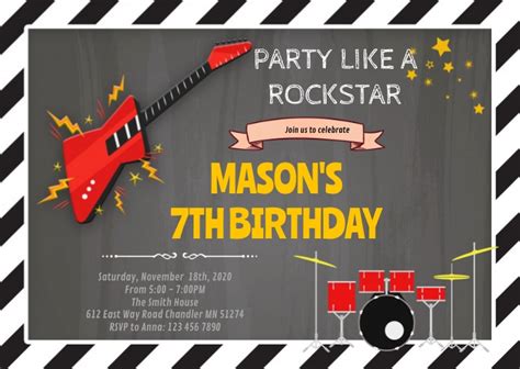Rock N Roll Birthday Theme Party Invitation Template Postermywall