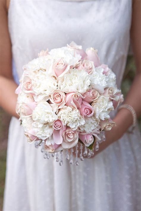 White Carnation And Light Pink Roses Bouquet Carnation Wedding