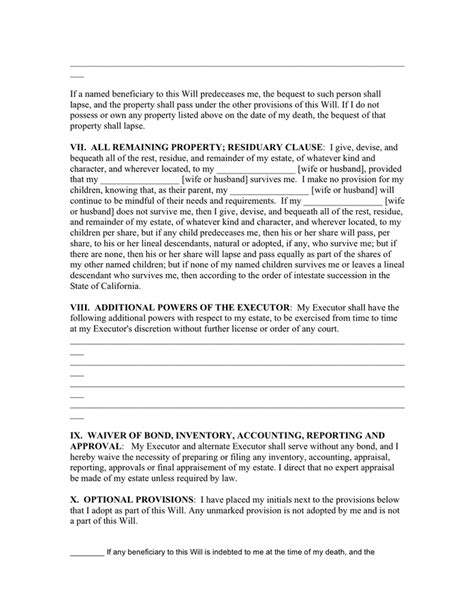 Last Will And Testament Form In Word And Pdf Formats Page 2 Of 5